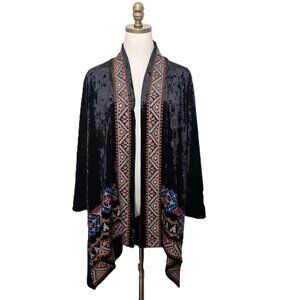 Andree by Unit Detailed Embroidered Velvet Kimono Jacket Size L Black Boho Chic